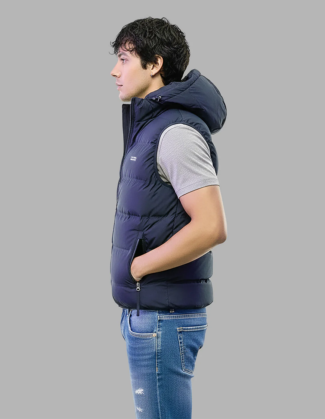 Navy Sleeveless Hoodie Puffer Jacket - Image 4