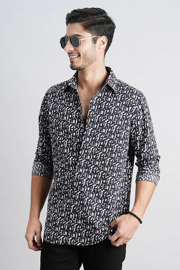 Navy White Full Sleeve Seersucker Shirt