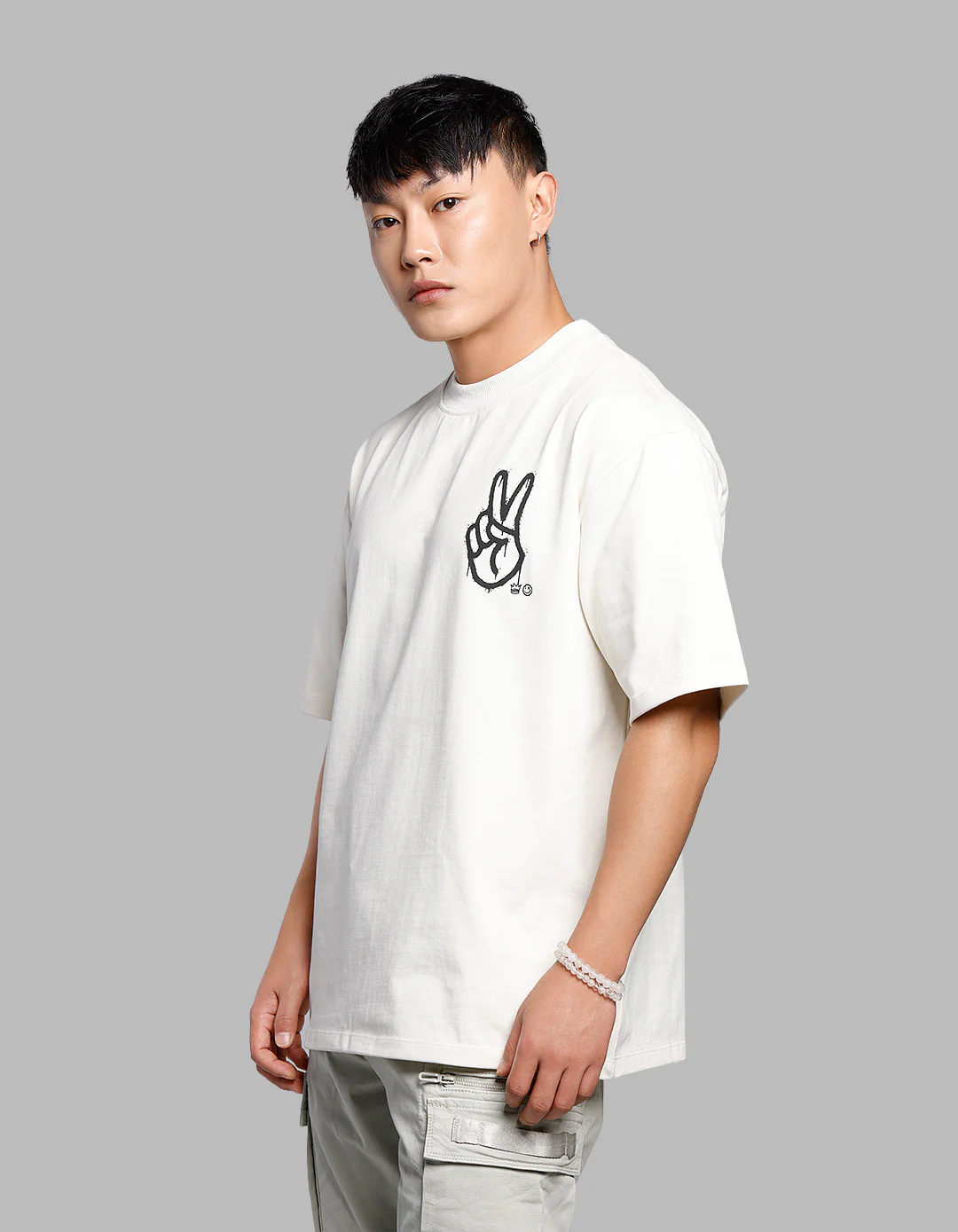 Off White Half Sleeves Oversize Tee - Image 3