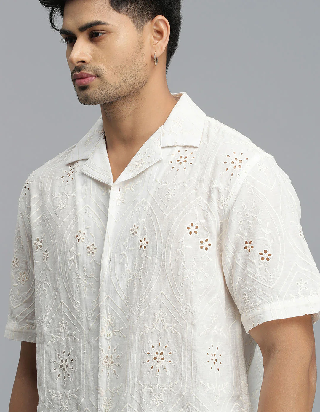 Off White Half Sleeves Textured Dobby Shirt - Image 6