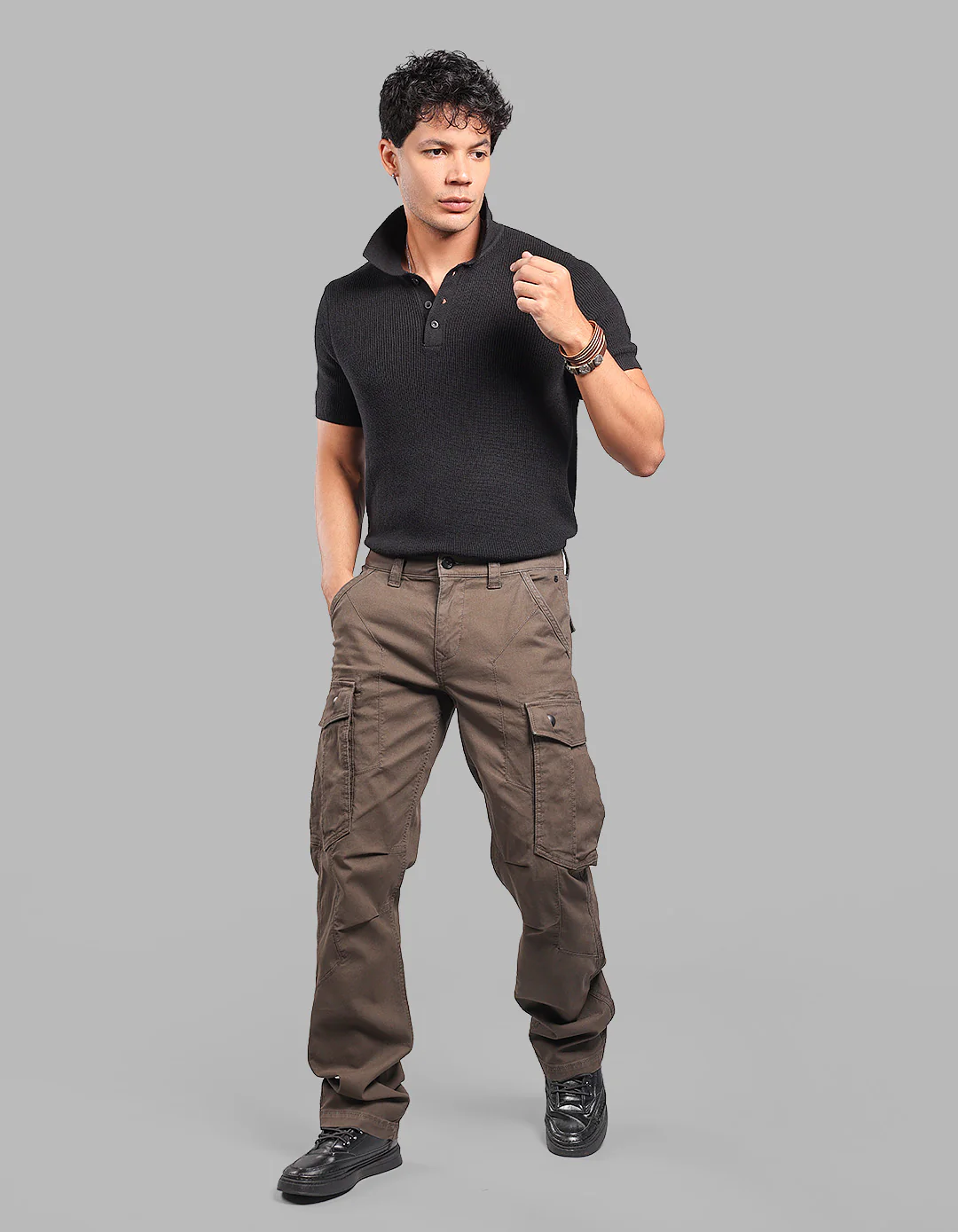 Olive Comfort Straight Fit Stretch Cargo Pants - Image 2