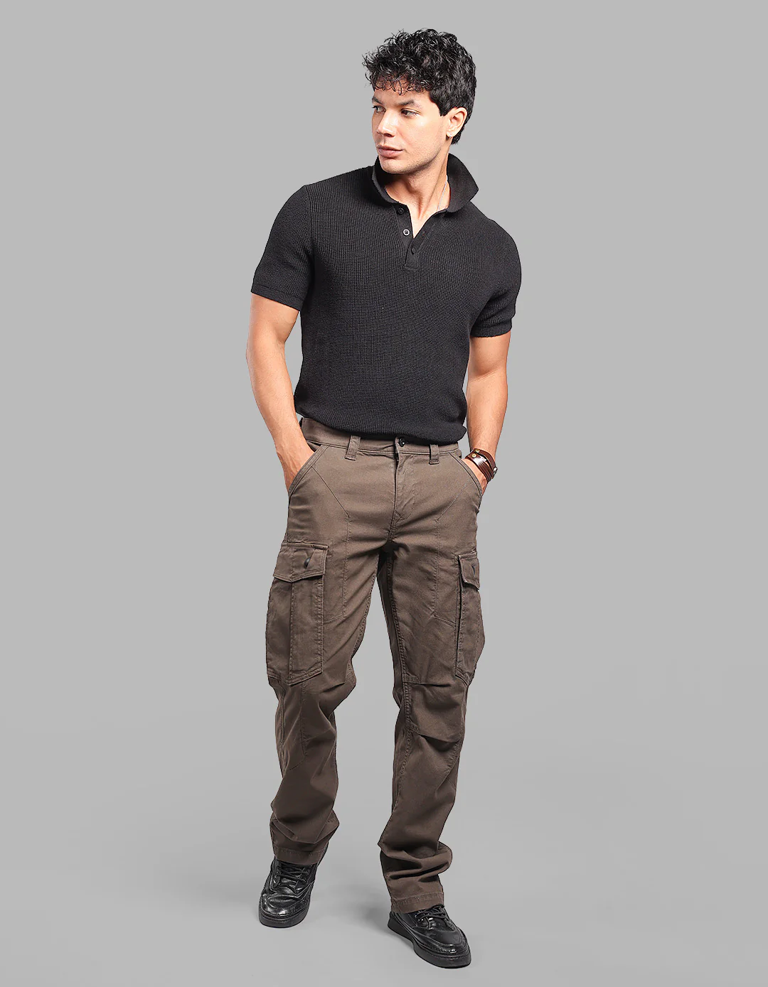 Olive Comfort Straight Fit Stretch Cargo Pants - Image 3