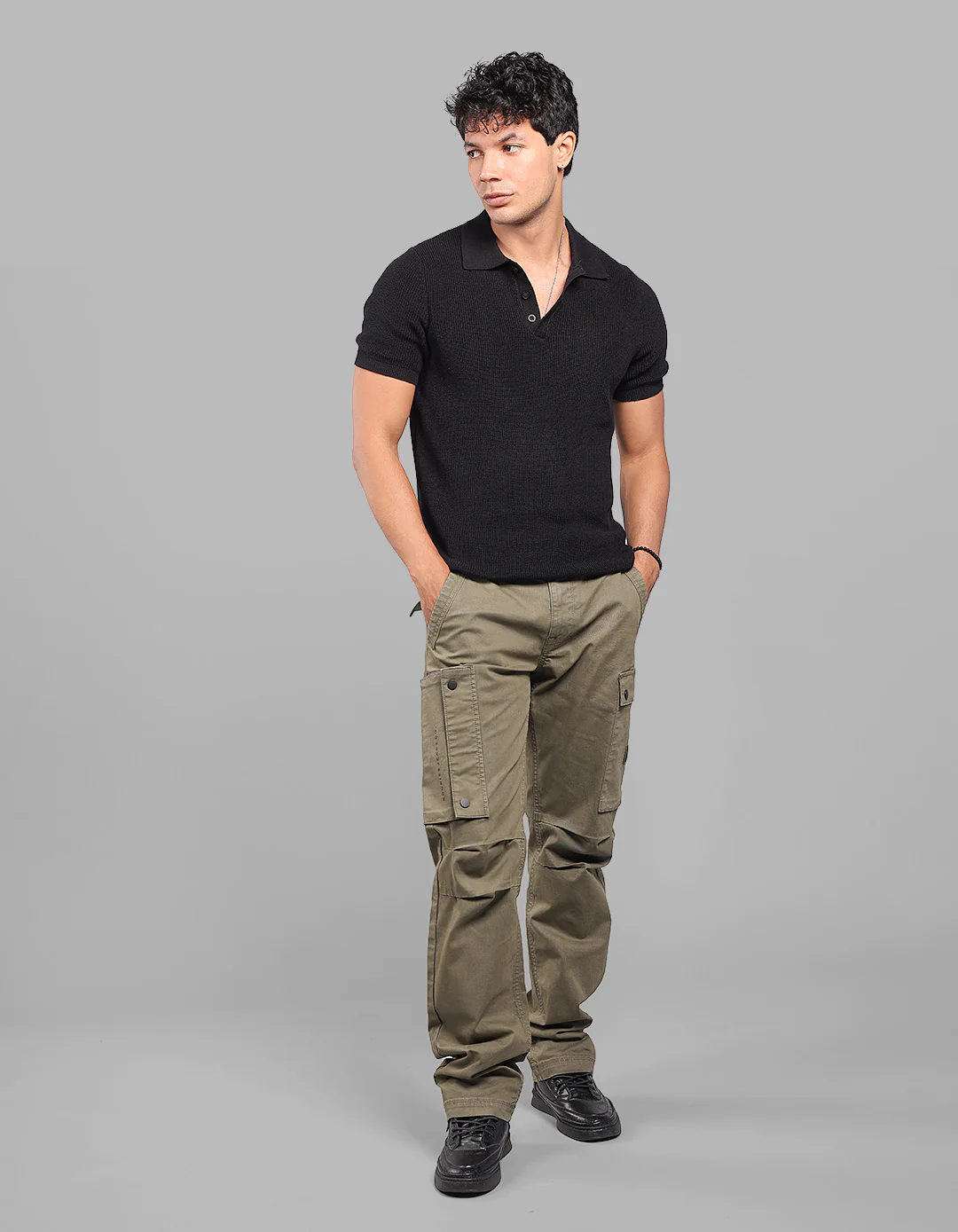Olive Comfort Straight Fit Stretch Cargo Pants - Image 3