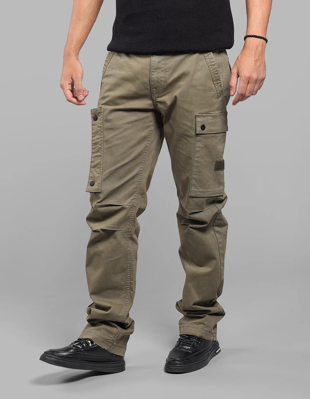 Olive Comfort Straight Fit Stretch Cargo Pants - Image 4