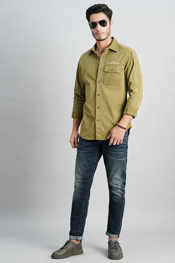 Olive Drab Full Sleeve Solid Shirt - Image 2