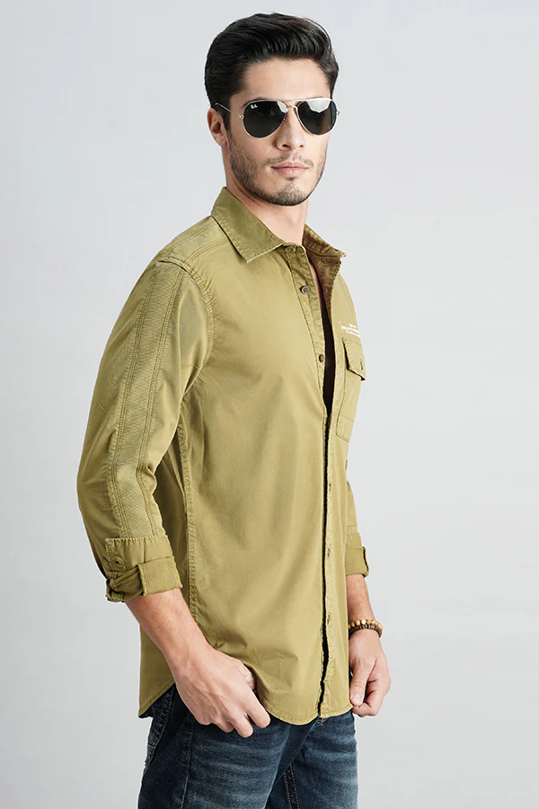Olive Drab Full Sleeve Solid Shirt - Image 3