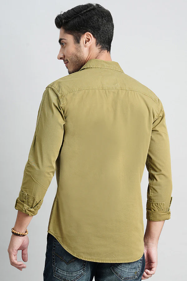 Olive Drab Full Sleeve Solid Shirt - Image 4
