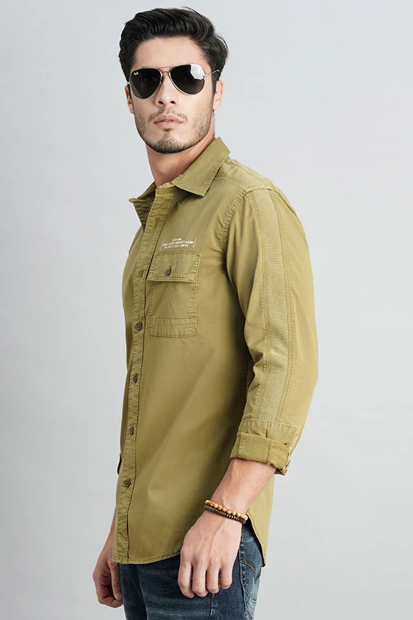 Olive Drab Full Sleeve Solid Shirt - Image 5
