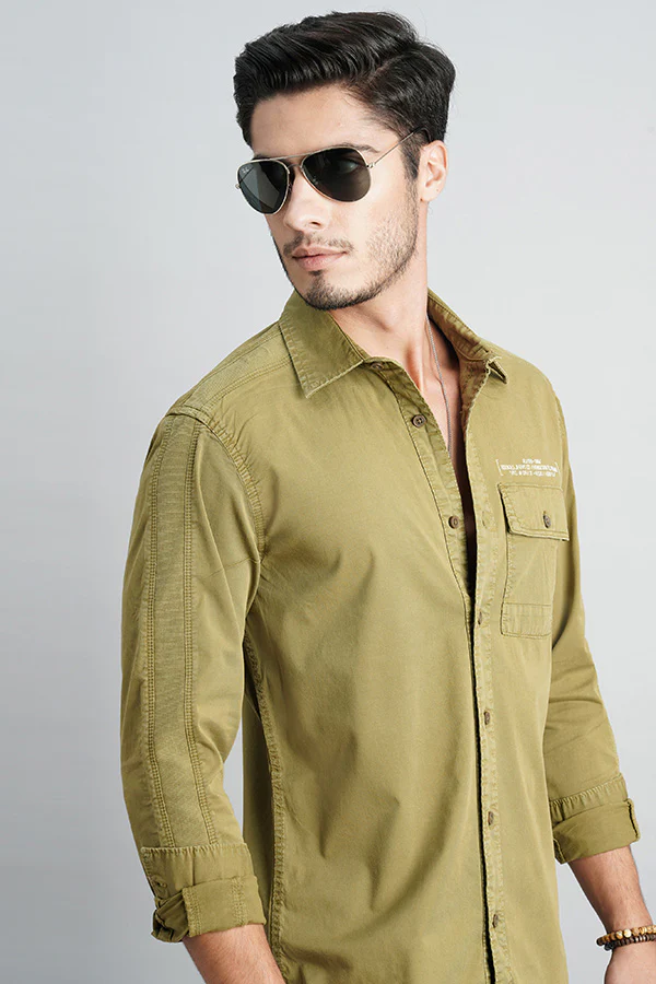 Olive Drab Full Sleeve Solid Shirt - Image 6
