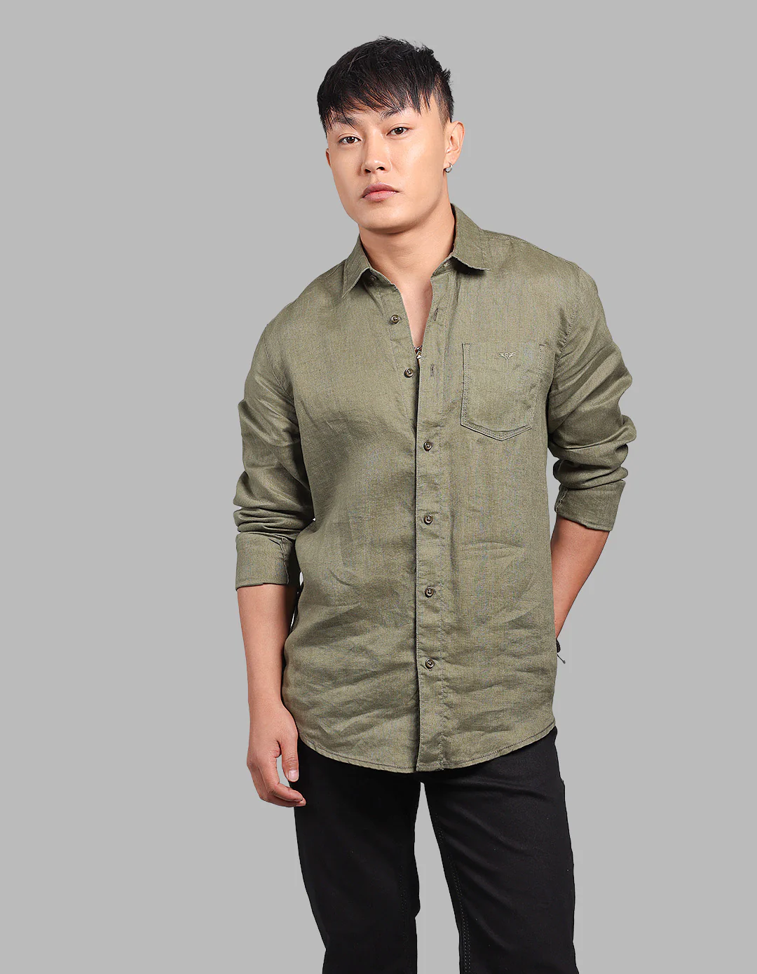 Olive Full Sleeve 100% Linen Shirt