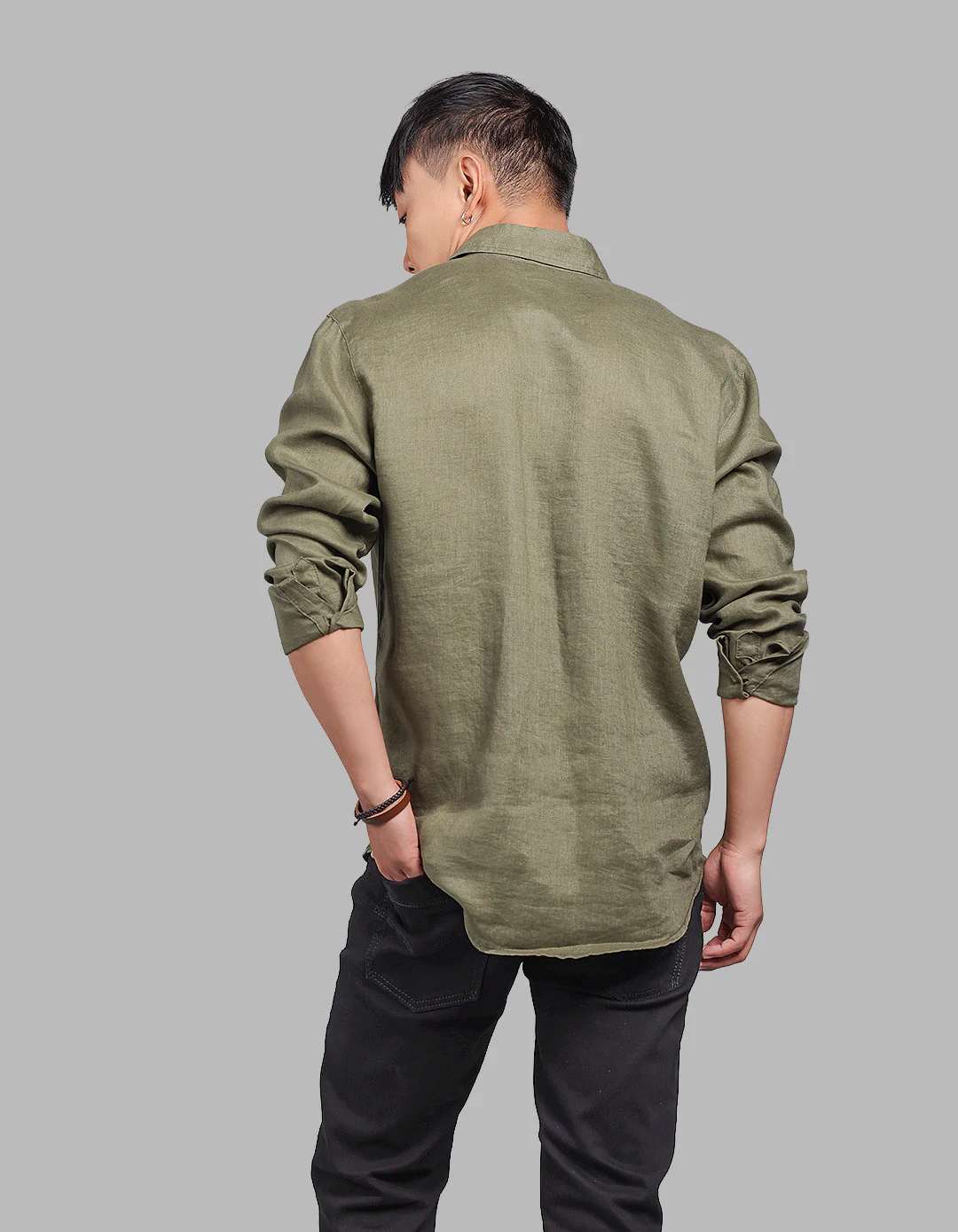 Olive Full Sleeve 100% Linen Shirt - Image 5
