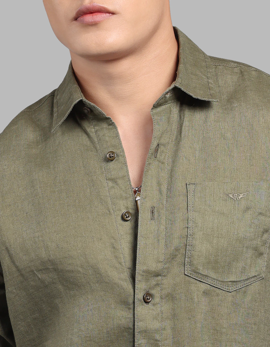 Olive Full Sleeve 100% Linen Shirt - Image 6