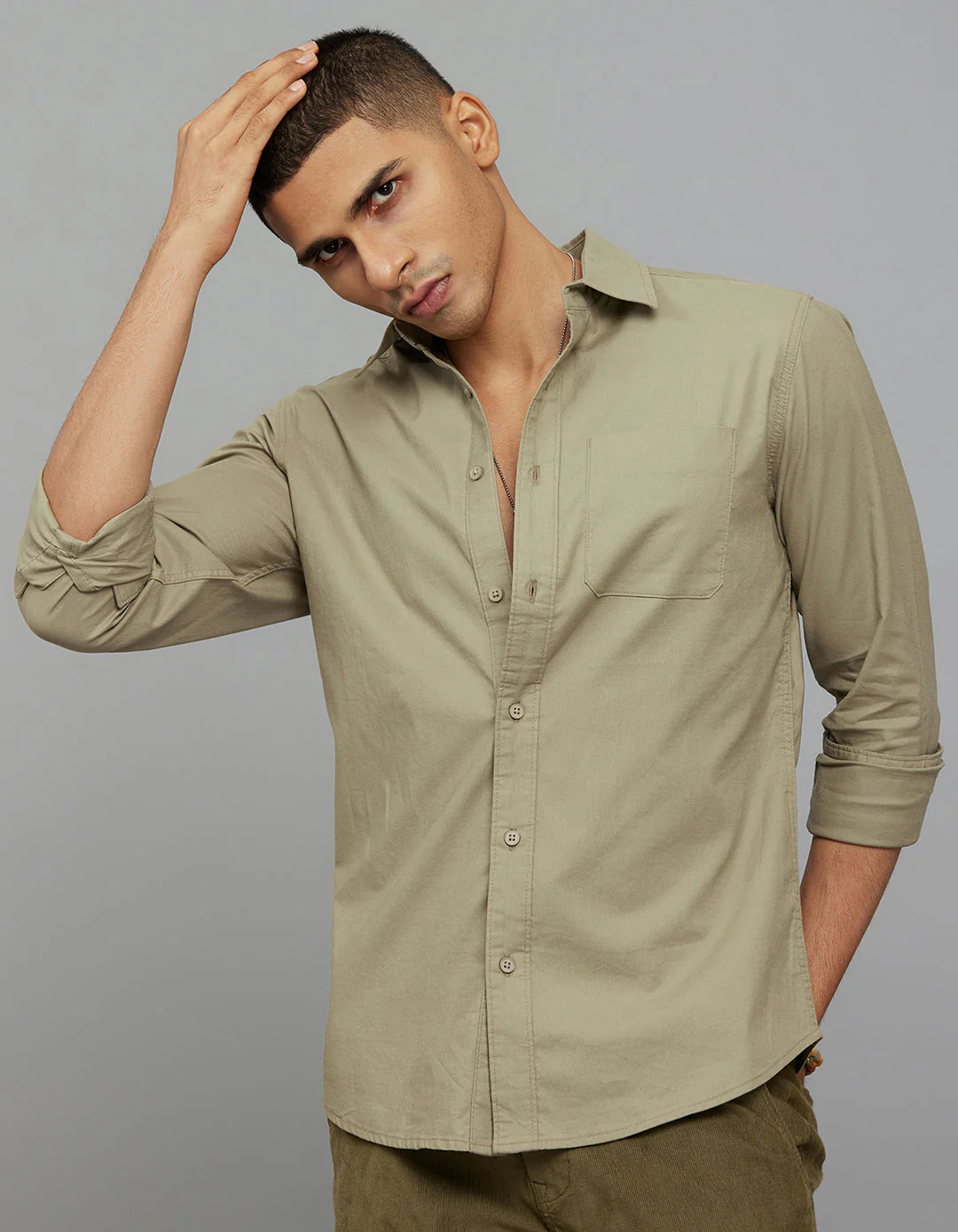 Olive Full Sleeves Solid Shirt