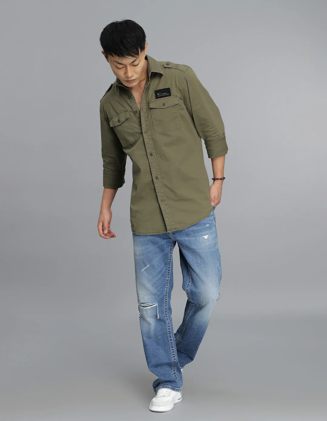 Olive Full Sleeves Cargo Shirt - Image 2