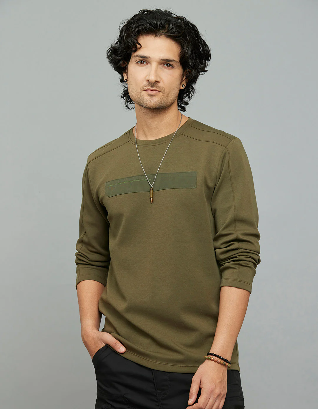 Olive Full Sleeves Round Neck Tee