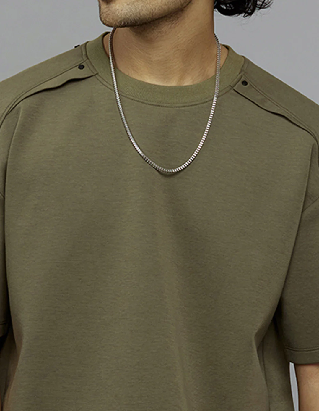 Olive Half Sleeves Round Neck Oversized Tee - Image 5