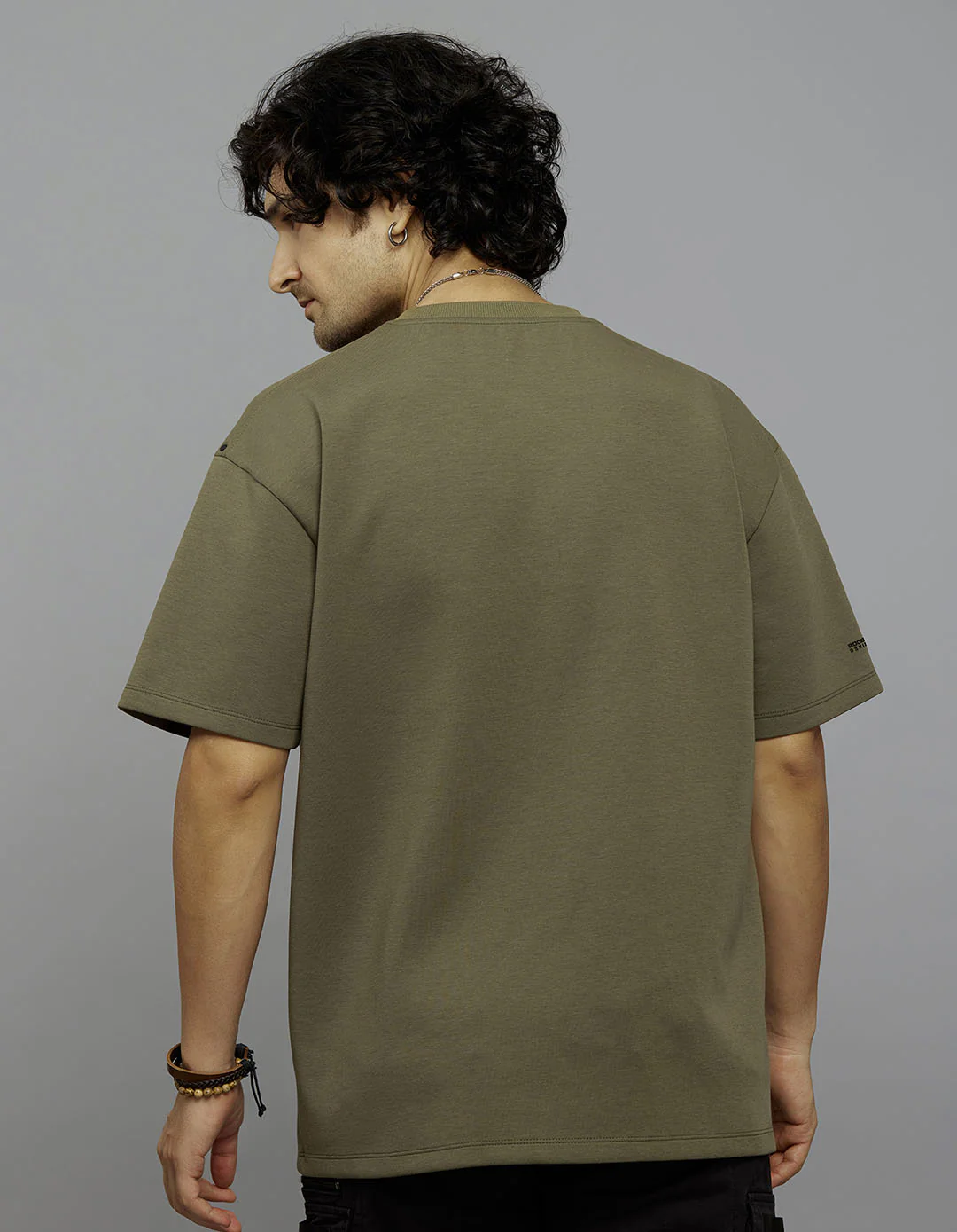 Olive Half Sleeves Round Neck Oversized Tee - Image 6