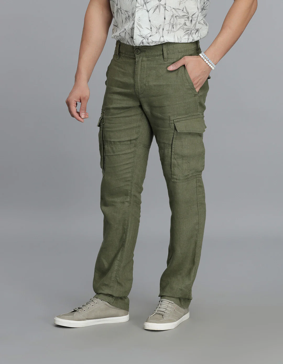 Olive 100% Linen Cargo Pant - Image 3