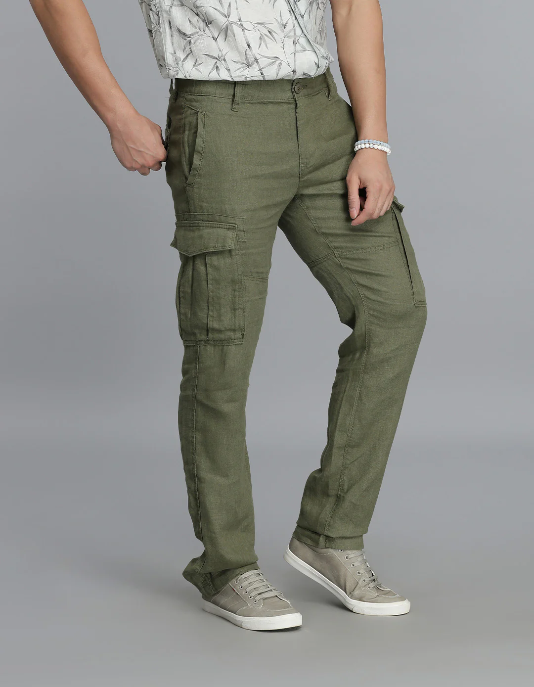 Olive 100% Linen Cargo Pant - Image 4