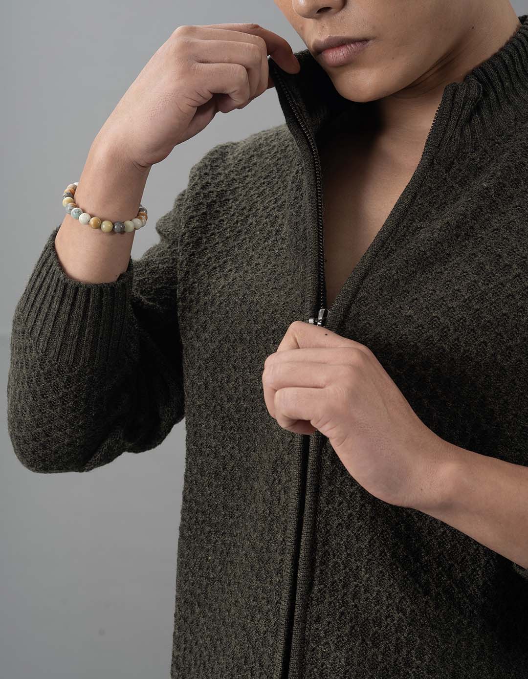 Olive Melange High Neck Pullover Sweater - Image 5