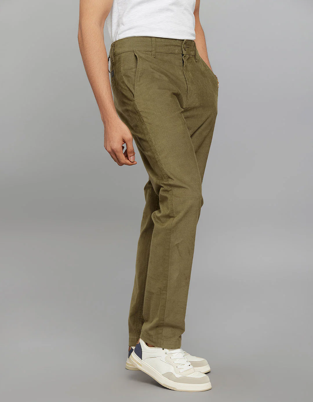 Olive Regular Straight Fit Corduroy Chino - Image 3