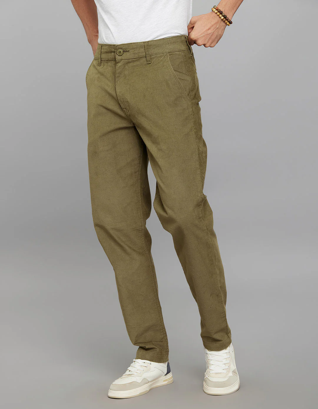 Olive Regular Straight Fit Corduroy Chino - Image 4