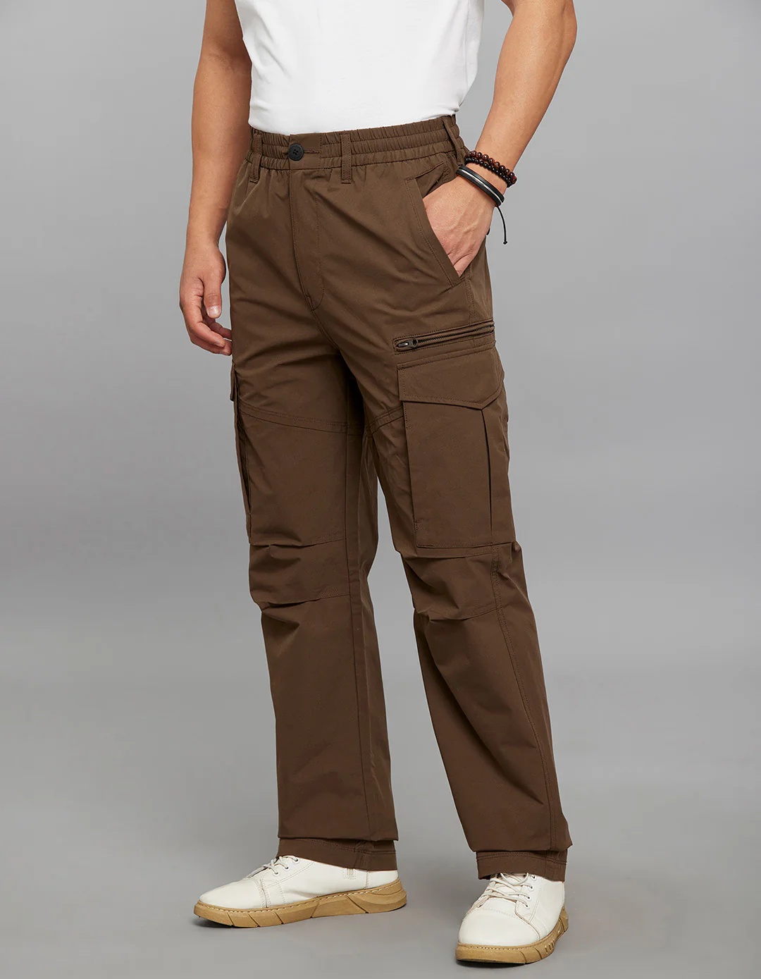 Olivish Khaki Comfort Straight Fit 100% Polyestor Cargo Pants - Image 3