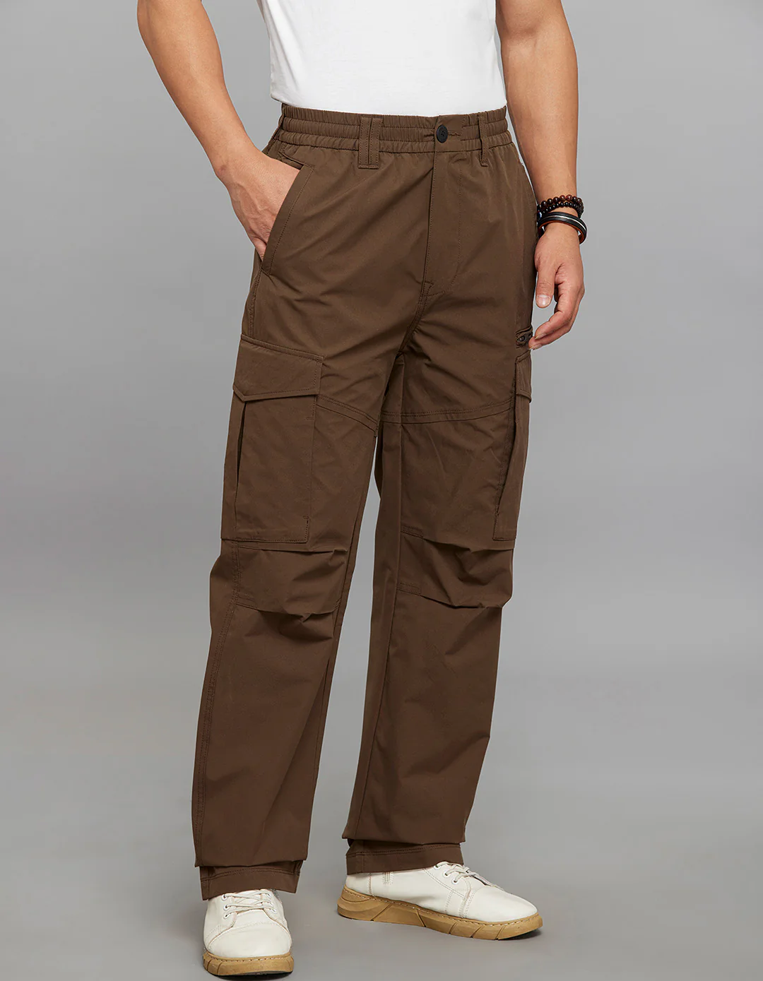Olivish Khaki Comfort Straight Fit 100% Polyestor Cargo Pants - Image 4
