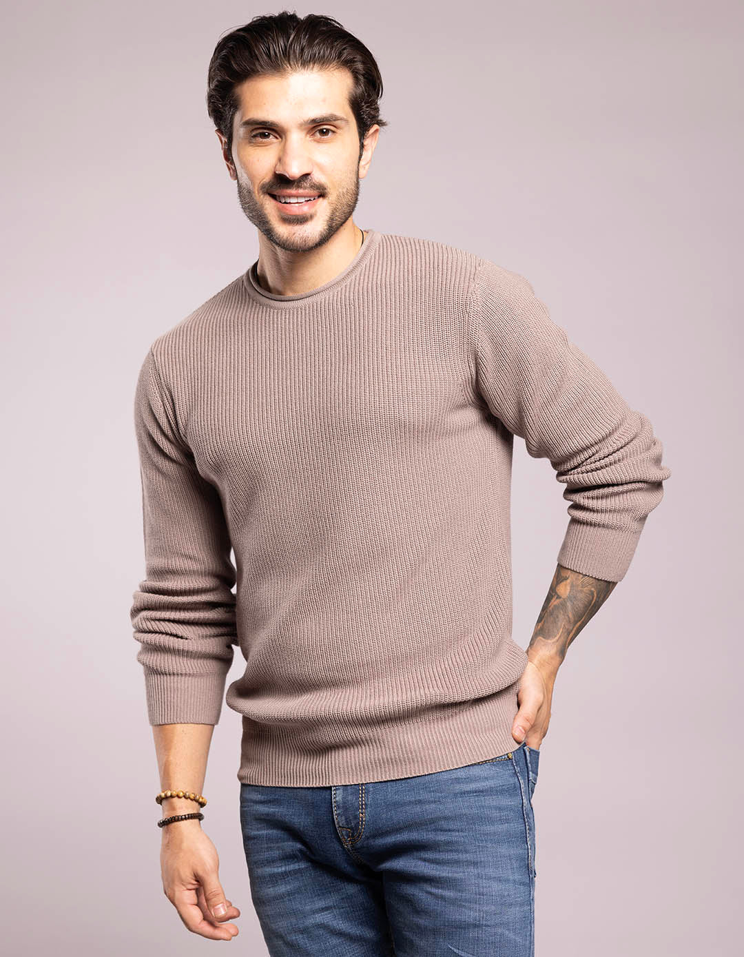 Olivish Khaki Round Neck Pullover Sweater