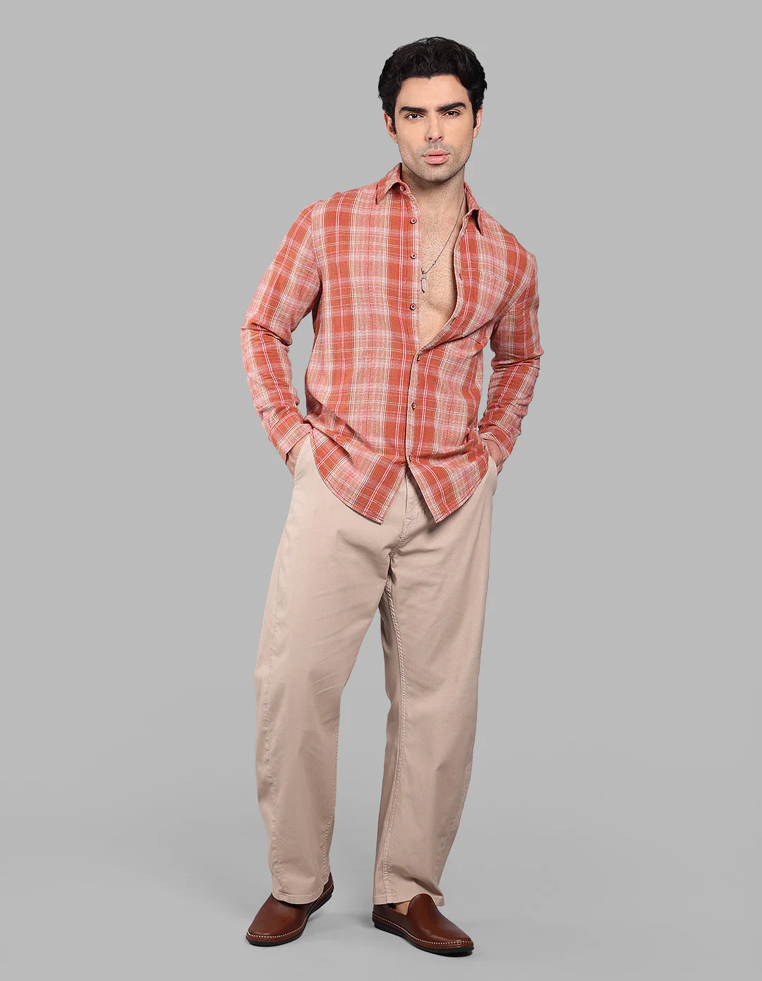 Orange Full Sleeve Check Shirt - Image 2