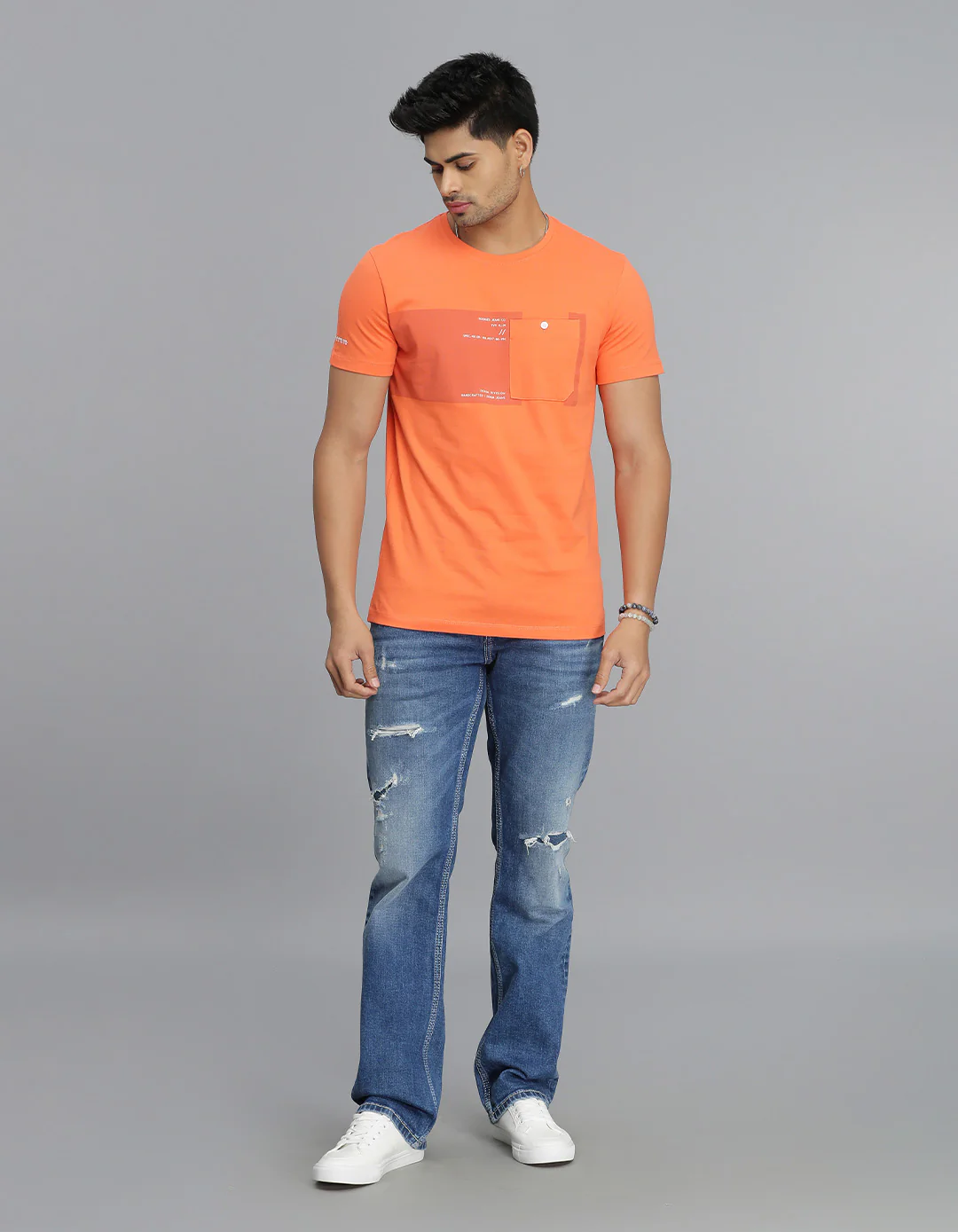 Orange Half Sleeves Round Neck Tee - Image 2