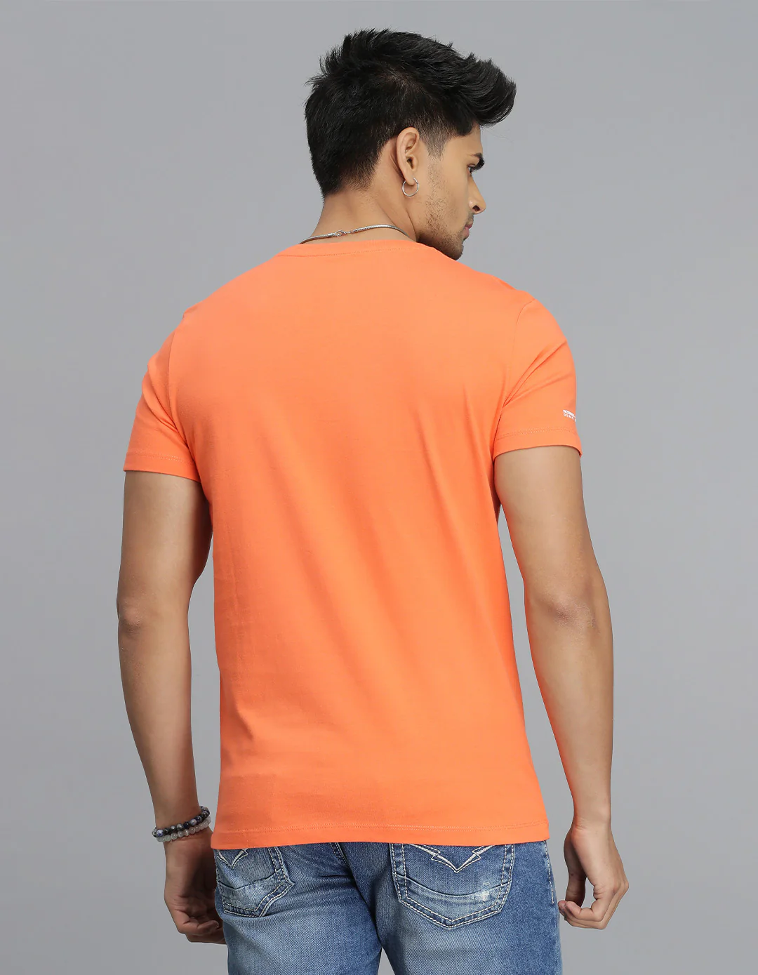 Orange Half Sleeves Round Neck Tee - Image 5