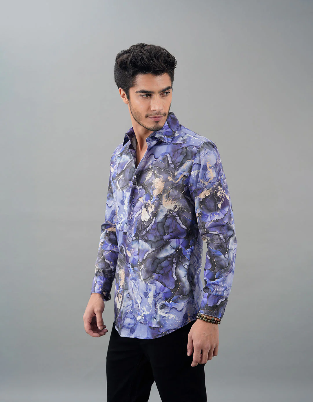 Orchid Blue Full Sleeves Printed Shirt - Image 3