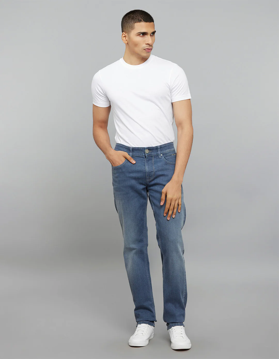 Petrol 5 Pocket Mid-Rise Slim Straight Fit Stretch Jeans - Image 2