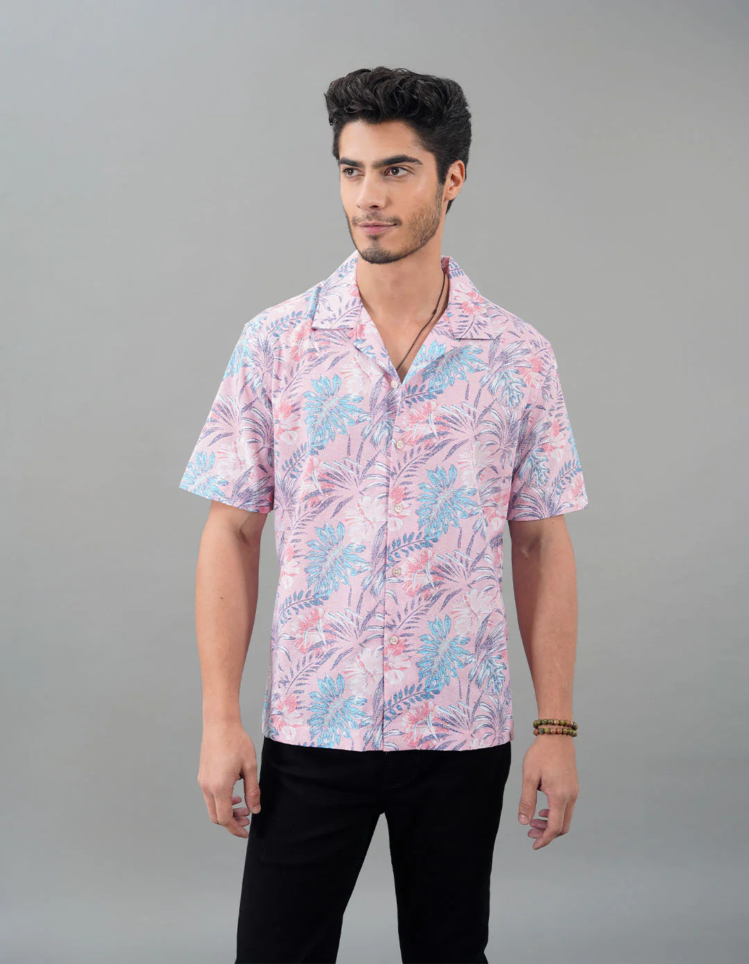 Pink 100% Cotton Half Sleeves Printed Shirt