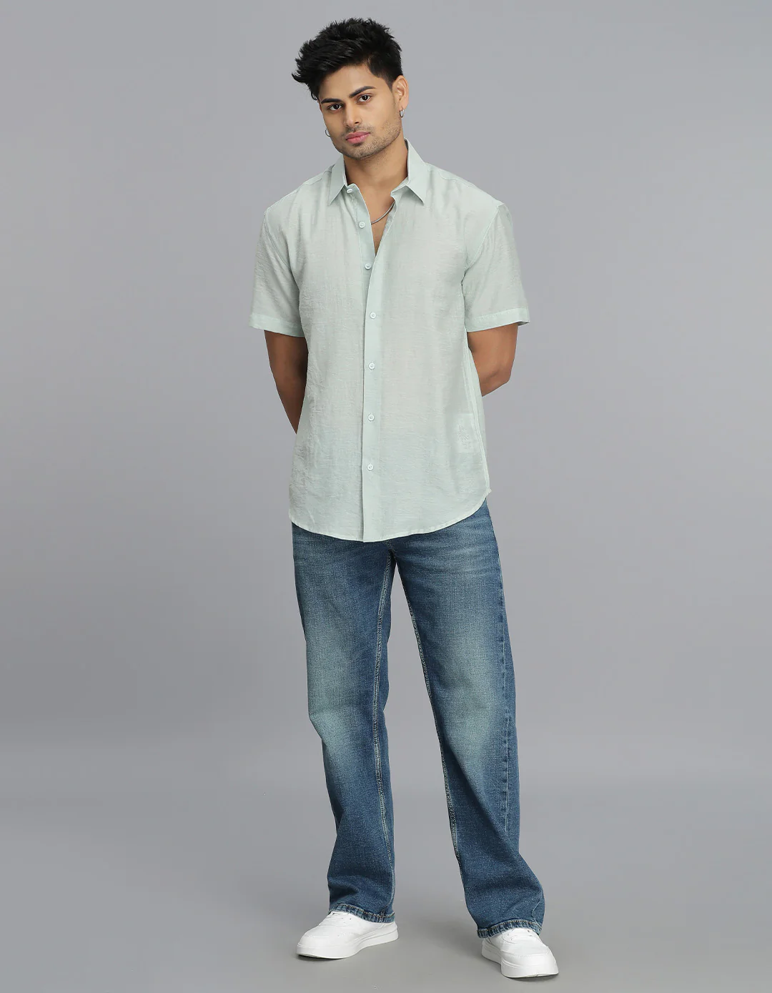 Pista Green Half Sleeves Solid Shirt - Image 2