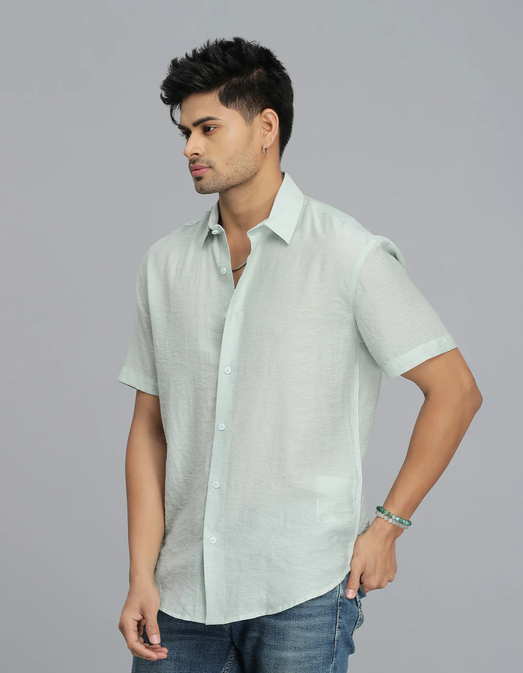 Pista Green Half Sleeves Solid Shirt - Image 3