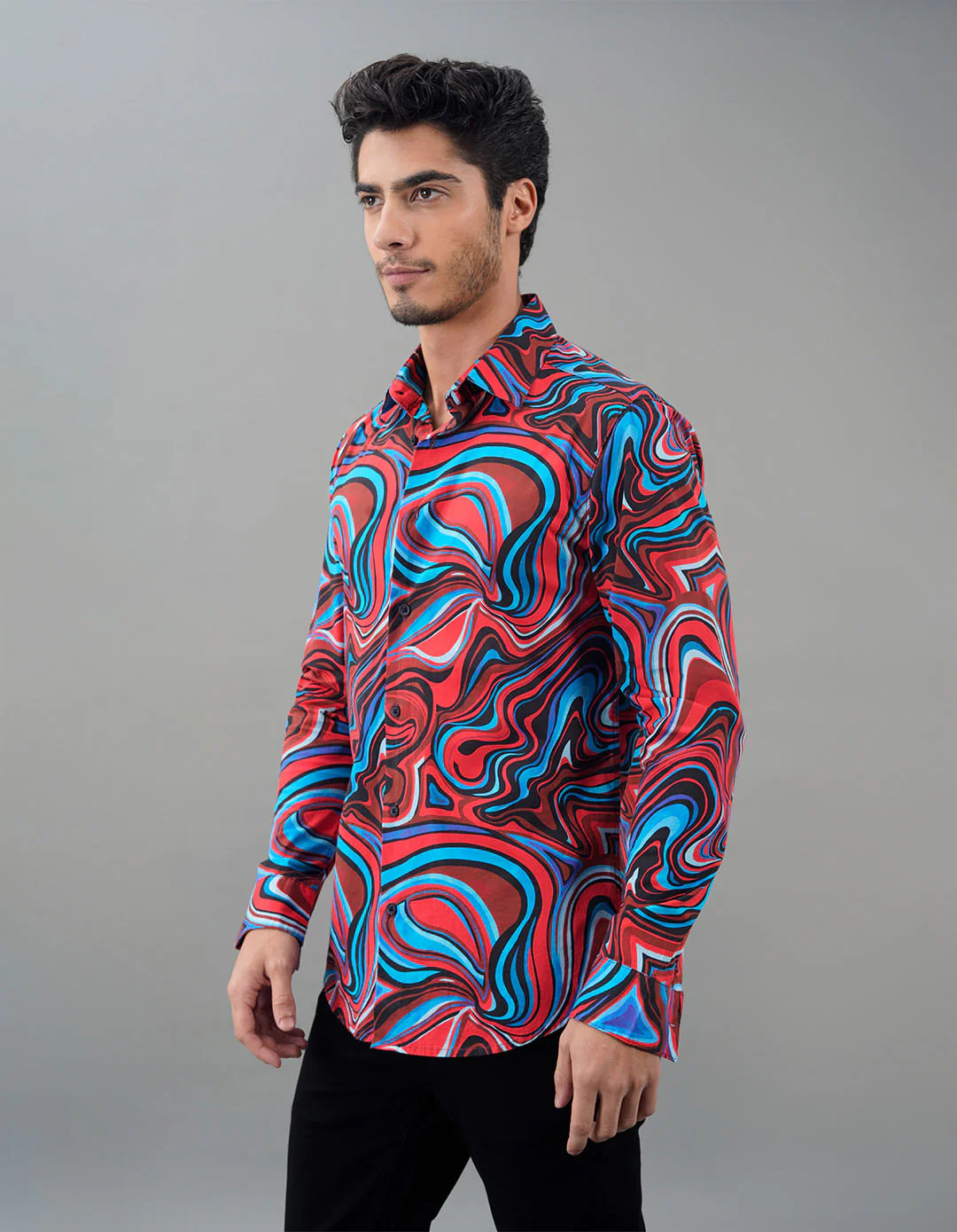 Red Blue Full Sleeves Printed Shirt - Image 3