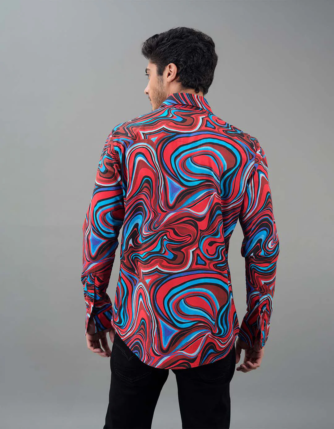 Red Blue Full Sleeves Printed Shirt - Image 4