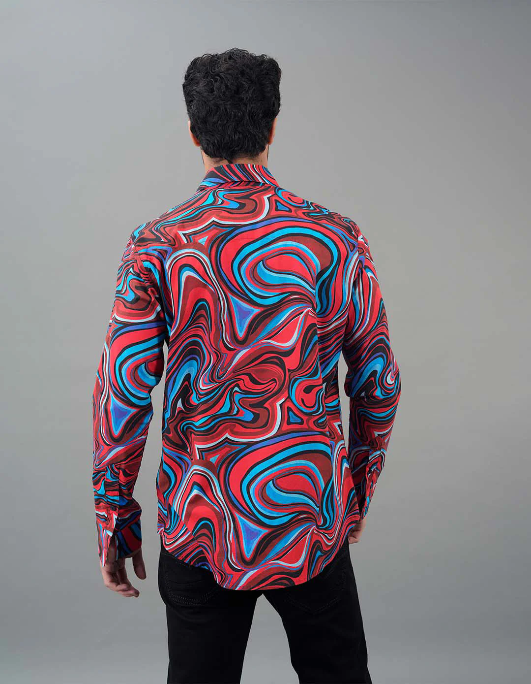 Red Blue Full Sleeves Printed Shirt - Image 5