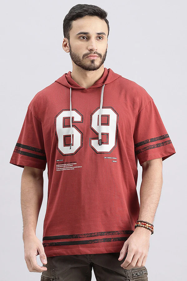Red Pear Half Sleeve Oversized Hoodie Tee