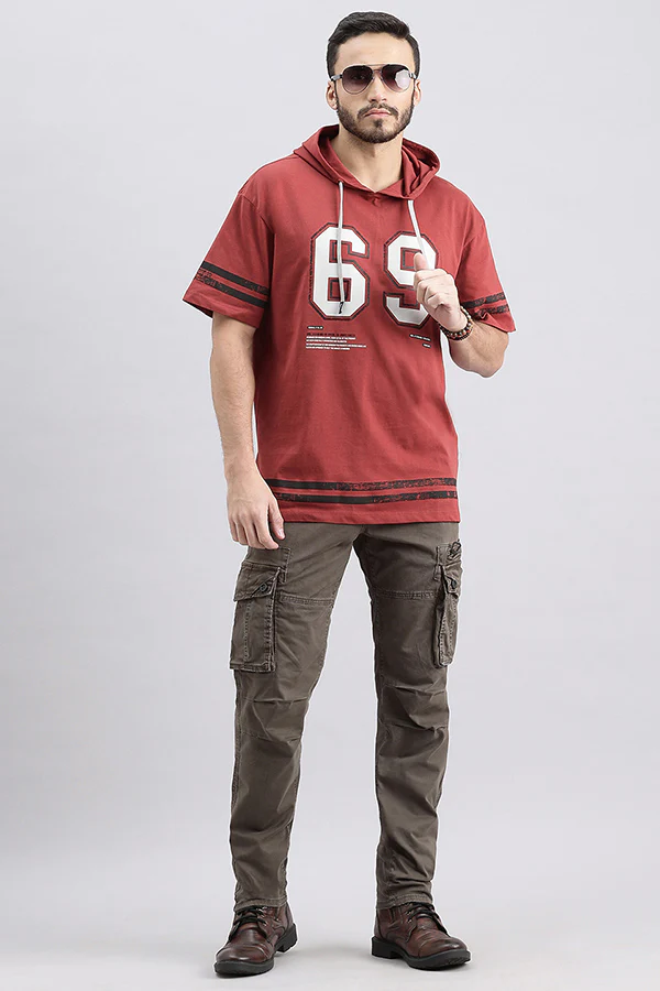 Red Pear Half Sleeve Oversized Hoodie Tee - Image 2