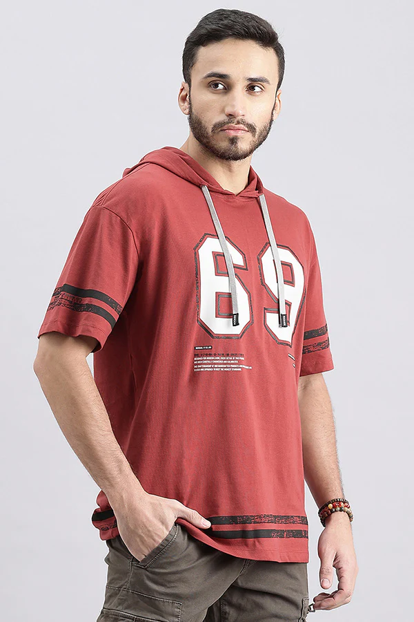 Red Pear Half Sleeve Oversized Hoodie Tee - Image 3
