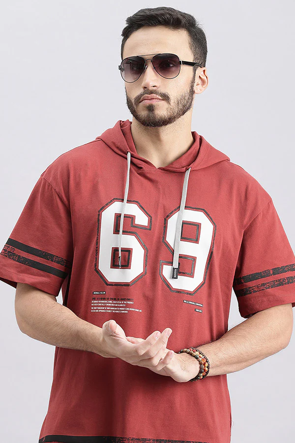 Red Pear Half Sleeve Oversized Hoodie Tee - Image 6