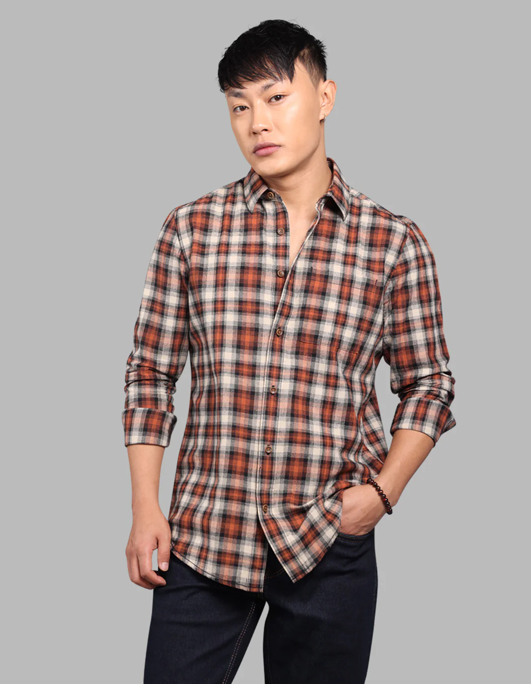 Rust Black 100% Cotton Full Sleeve Check Shirt