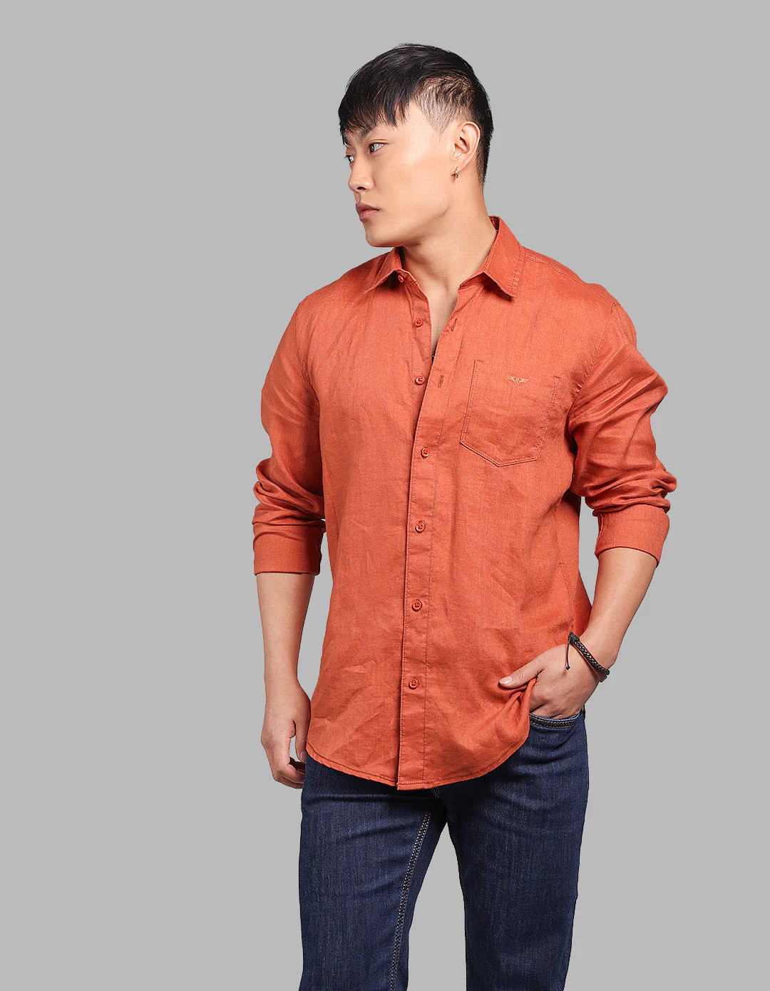 Rust Full Sleeve 100% Linen Shirt