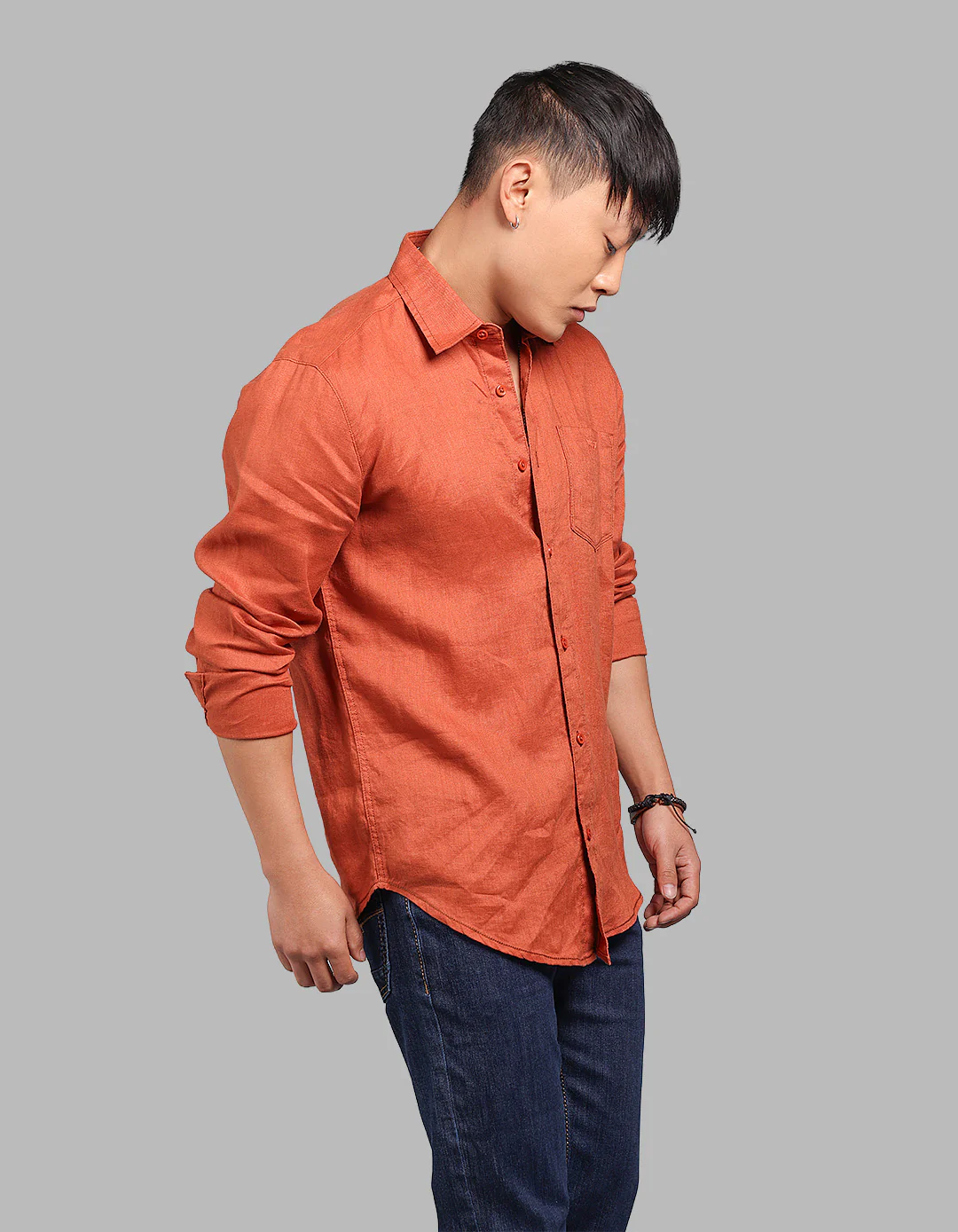 Rust Full Sleeve 100% Linen Shirt - Image 4