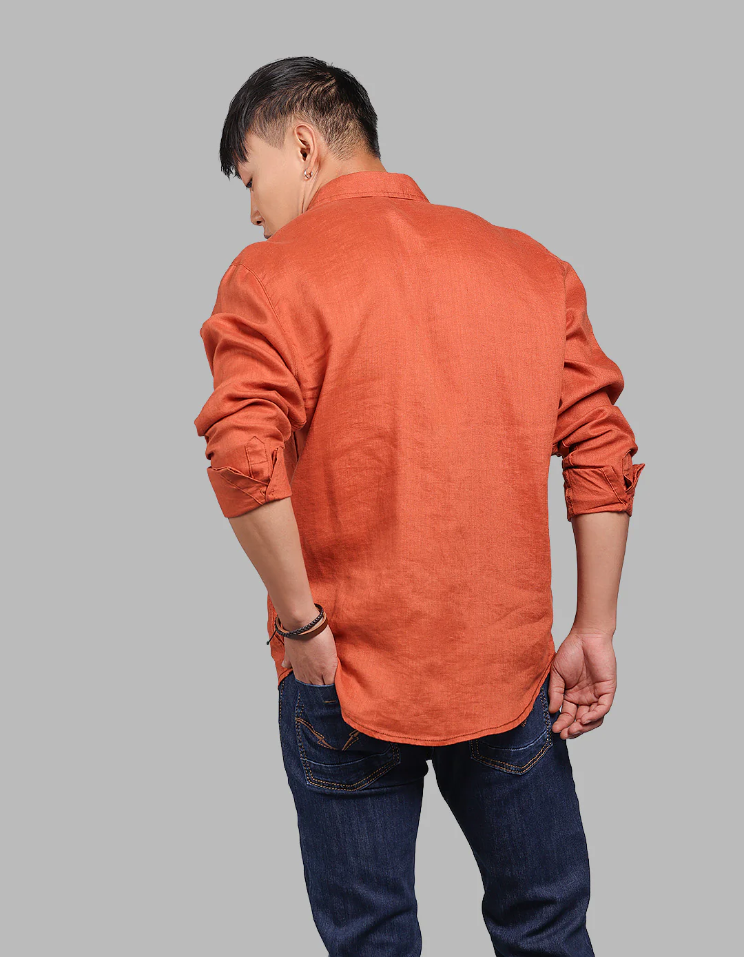 Rust Full Sleeve 100% Linen Shirt - Image 5