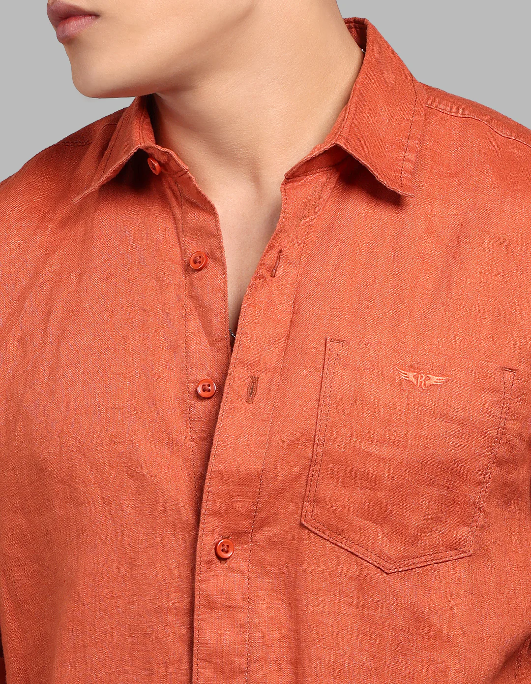 Rust Full Sleeve 100% Linen Shirt - Image 6