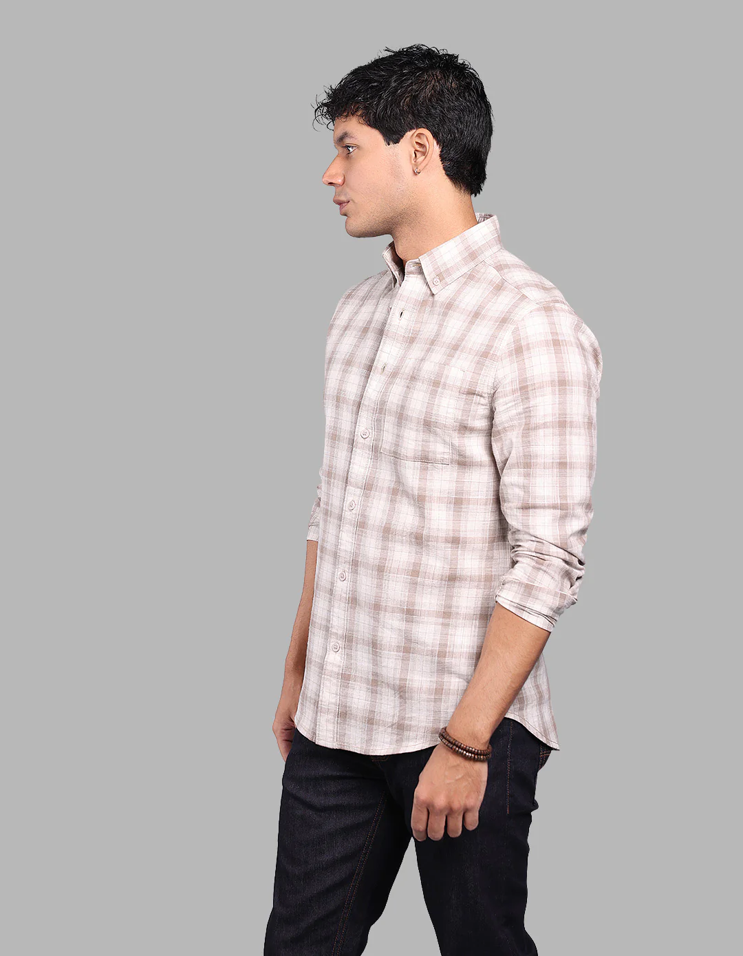Sand Full Sleeve Check Shirt - Image 3